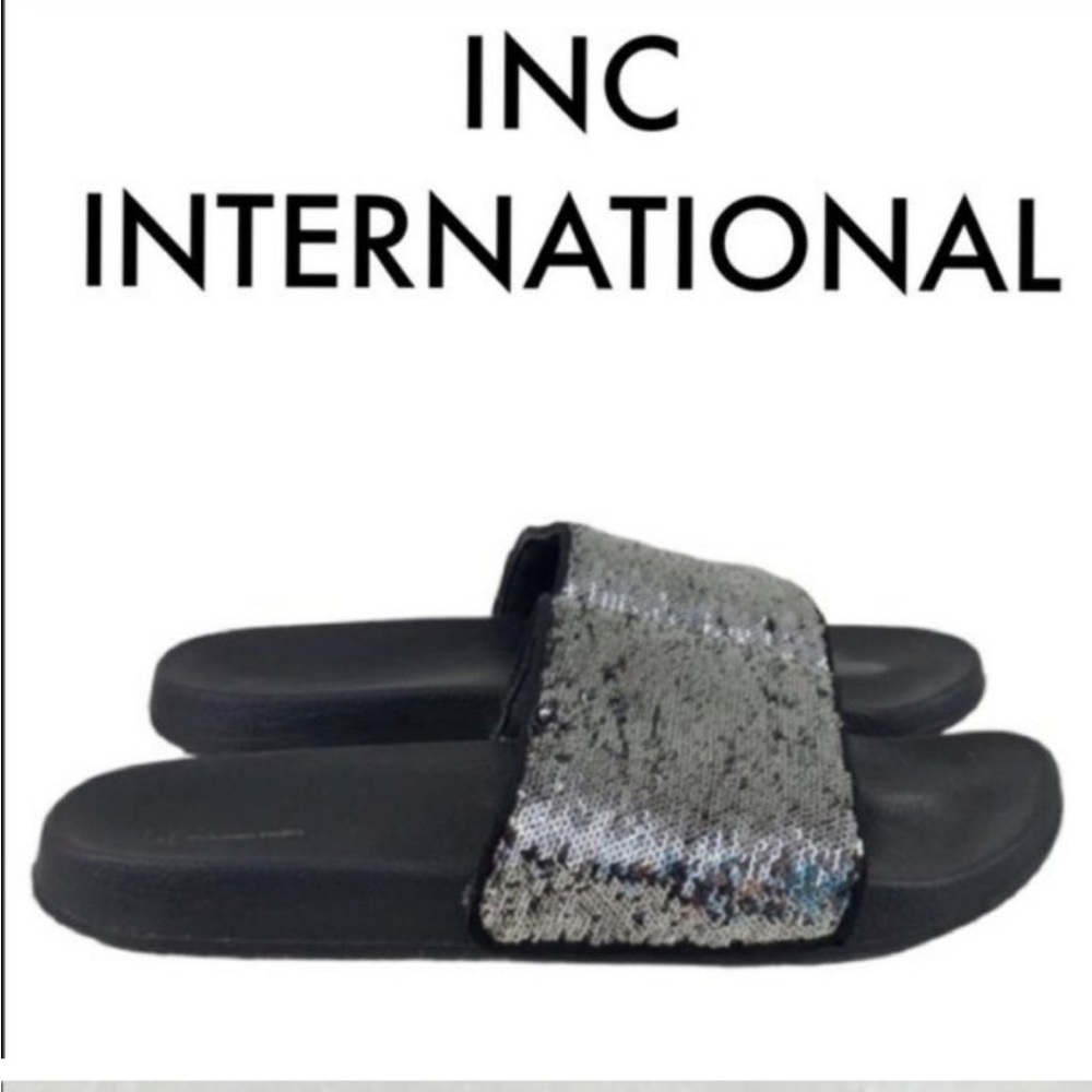 INC INTERNATIONAL•Black & Silver Sequin Slides•11